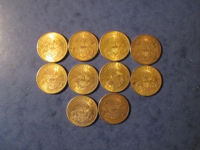 null 10 Pièces de 20 dollars Liberty Head en or jaune, 1900 (5), 1902, 1904 (4)