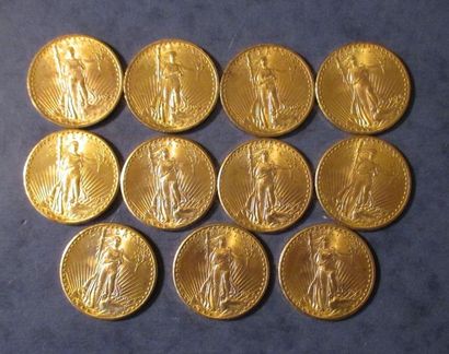 null 10 Pièces de 20 dollars Saint Gaudens en or jaune 1922 (3), 1927 (6), 1928 ...