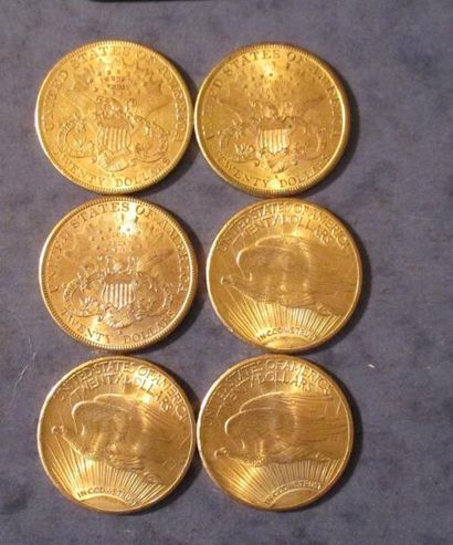 null 6 Pièces de 20 dollars en or jaune 1898 (2), 1903, 1928 (3)