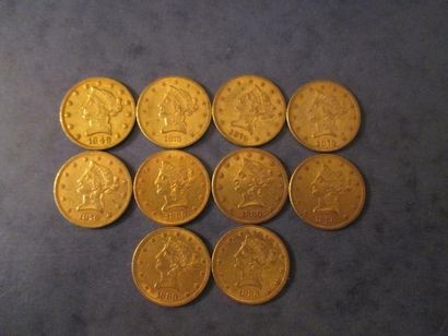 null 10 Pièces de 10 dollars Coronet Head en or 1848, 1873, 1879 (3), 1880 (5)