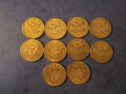 null 10 Pièces de 10 dollars Coronet Head en or 1848, 1873, 1879 (3), 1880 (5)