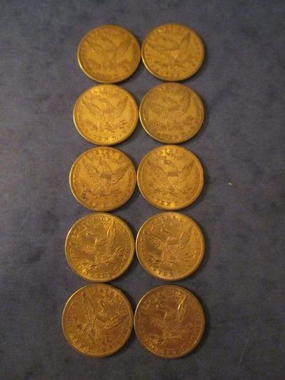 null 10 Pièces de 10 dollars Coronet Head en or 1881 (8), 1883 (2)