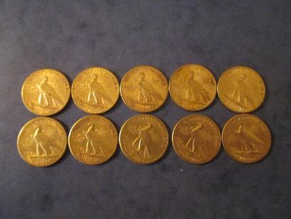 null 10 Pièces de 10 dollars Indian Head en or 1908 (2), 1910 (7), 1912