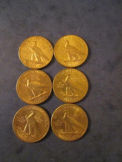 null 6 Pièces de 10 dollars Indian Head en or 1911 (2), 1913 (3), 1914