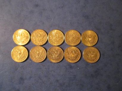 null 10 Pièces de 5 dollars Liberty Head en or jaune 1880, 1881, 1885, 1886 (2),...