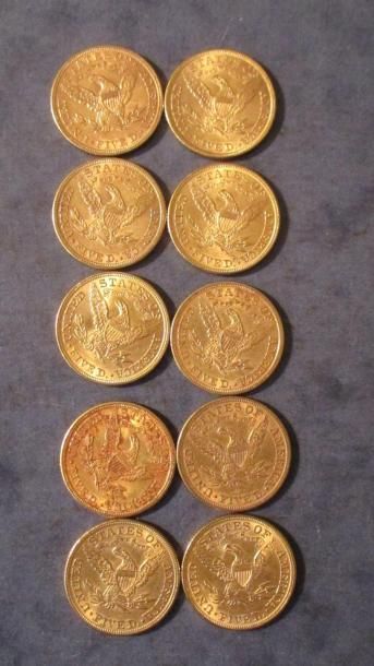 null 10 Pièces de 5 dollars Liberty Head en or jaune 1897 (4), 1899 (3), 1902, 1908...