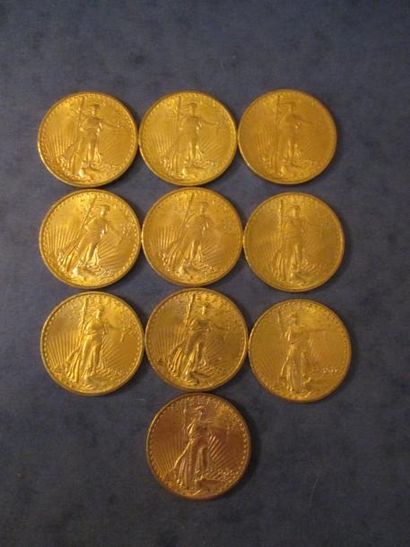 null 10 Pièces de 20 dollars Saint Gaudens en or 1908 (8), 1911, 1915