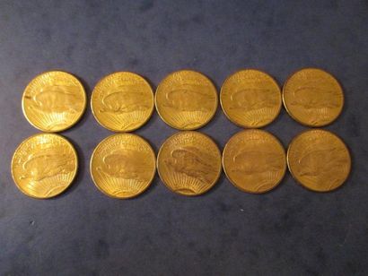 null 10 Pièces de 20 dollars Saint Gaudens en or 1914 (3), 1924 (6), 1926