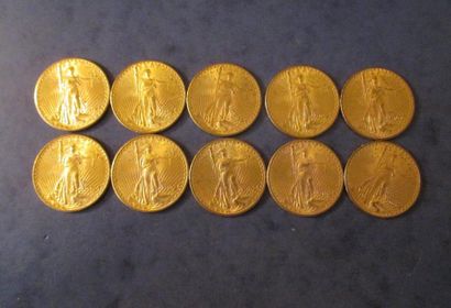 null 10 Pièces de 20 dollars Saint Gaudens en or 1914 (3), 1924 (6), 1926