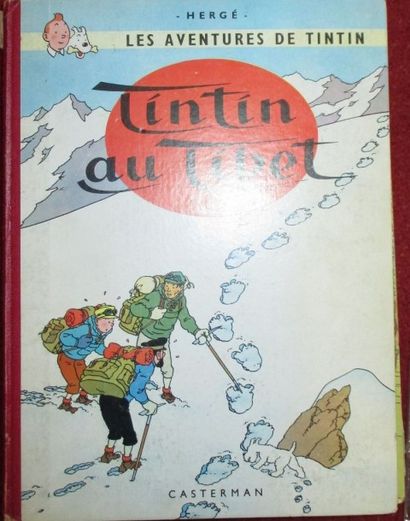 HERGÉ Un lot de 9 albums de Tintin: 1 album Tintin au Tibet 1960, 1 album TIntin,...