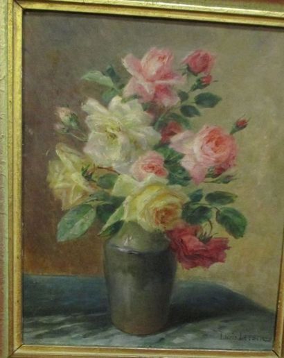 Louis LETSCH (1856-1940) Vase au bouquet de roses huile sur isorel signée en bas...
