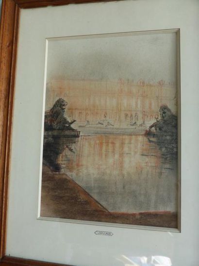 Charles JOUAS (1866-1942) attribué à Versailles crayon gras 27 x 19,5 cm. à vue