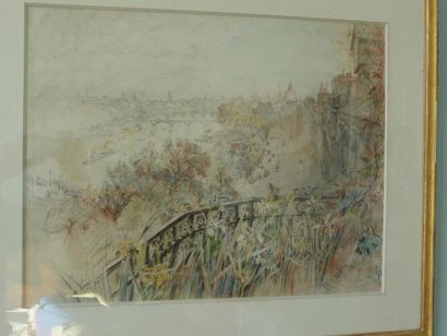 Charles JOUAS (1866-1942) Vue de Paris crayon gras signé en bas à droite 41 x 54...