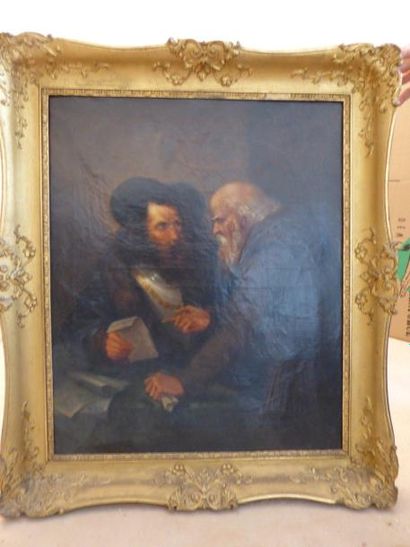 ECOLE DU XIXème s Un moine et un prince Huile sur toile portant une signature rapportée...