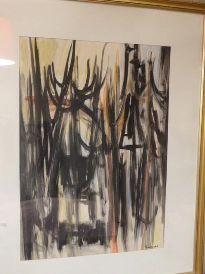 SANDOR KISS Composition abstraite aquarelle signée 55 x 40 cm. à vue