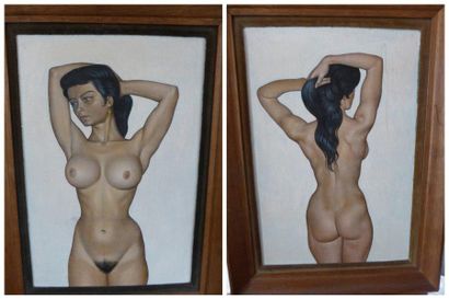 MATI Femme nue deux huiles sur toile marouflée sur carton présentées l'un derrière...