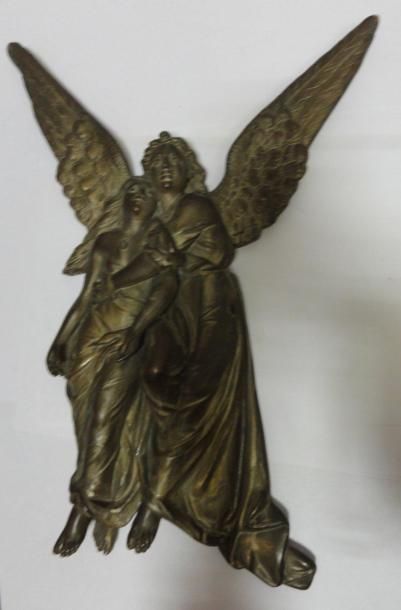 null Plaque bas-relief angelots en métal h: 40 cm