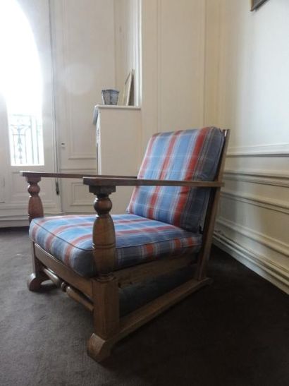 null Paire de fauteuils confortables en bois massif de style rustique H:78, L: 84,...