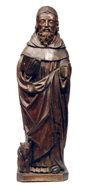 null Statue en chêne sculpté représentant Saint Antoine Art Populaire (décapé, accidents...