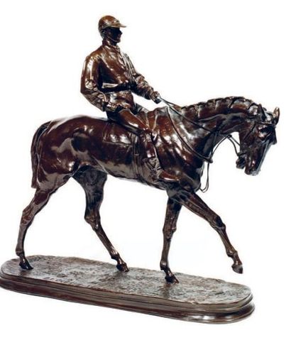 D'après Pierre Jules MENE (1810-1879) Jockey à cheval N°1: vainqueur du Derby Epreuve...