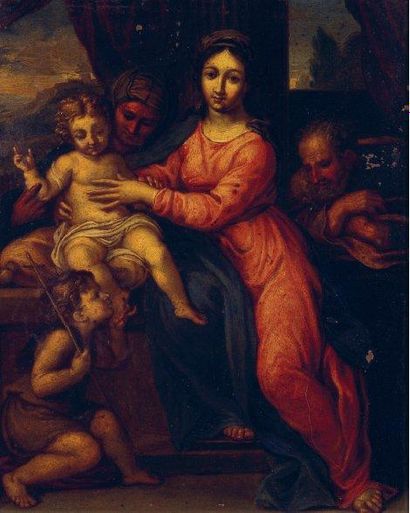 MIGNARD Pierre (Ecole de) 1612 - 1695 La Sainte famille avec sainte Elisabeth et...