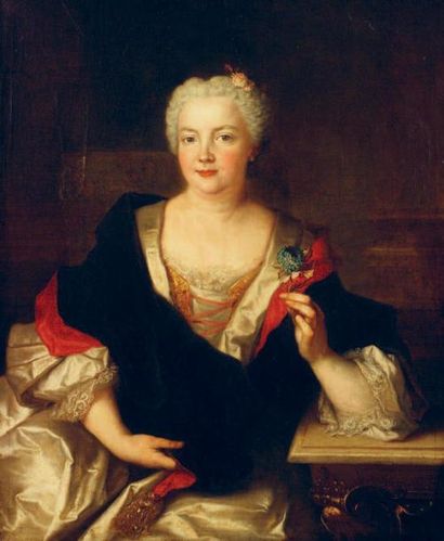 ECOLE FRANCAISE Première Moitié du XVIIIe siècle Portrait de femme au bleuet Huile...