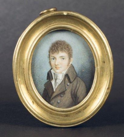 École Française du XIXe siècle Portrait de jeune homme à la boucle d'oreille Miniature...