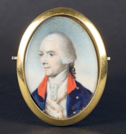 Ecole anglaise de la fin du XVIIIe siècle Portrait d'officier Miniature ovale sur...
