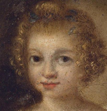 Ecole du NORD, vers 1700 Portrait de fillette Huile sur cuivre, ovale Dans un cadre...