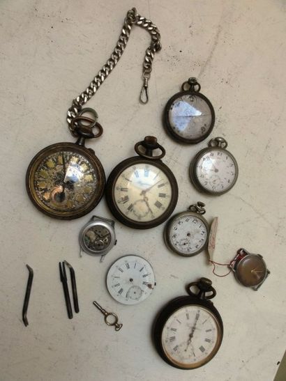 null Lot de montres de poche et montres bracelet anciennes (accidents et manques...