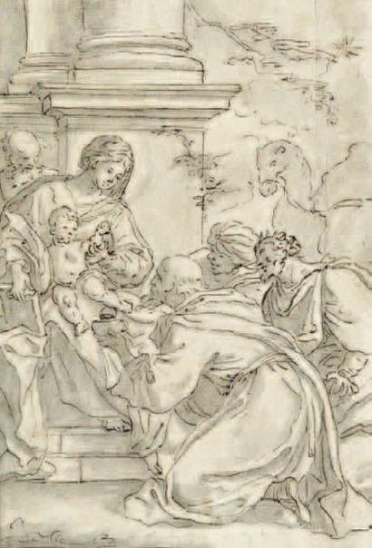 "PIOLA Paolo Gerolamo. (Attribué à). (Gênes 1660-1727)" "L'Adoration des Mages" Plume,...
