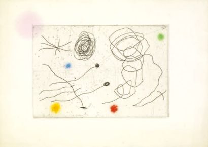 "MIRO Joan (1893-1983)" "Composition" Gravure 19 x 27 cm (Tâche)"