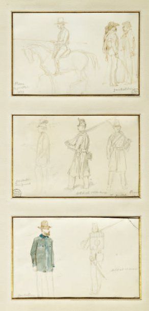 "ENSEMBLE D'OEUVRES DE RAFFET Auguste (Paris 1804 - Gênes 1860) " "Trois feuilles...