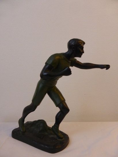 Henry FUGERE (1872-1944) d'après Le Boxeur Sculpture en bronze à patine noire et...