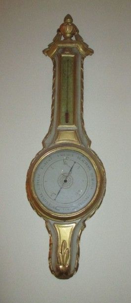 null Baromètre-thermomètre en bois laqué gris et doré, style Louis XVI L: 104(*)