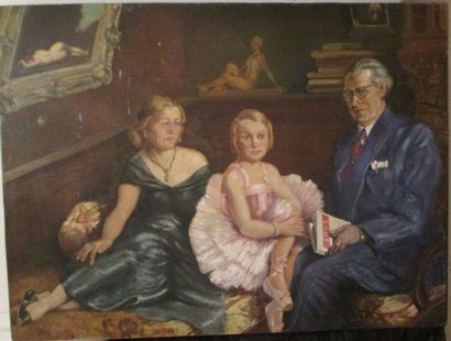 Pierre JAILLET Portrait de famille huile sur panneau signée en bas à gauche datée...