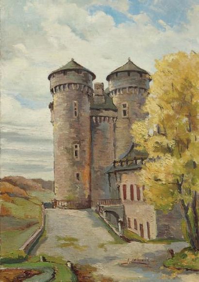 Jean LABORIE (né en 1912) Vue du château d'Anjony à Tournemine dans le Cantal Huile...