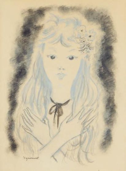 André DIGNIMONT (1891-1965) Jeune fille au petit noeud noir. Aquarelle de camaïeu...