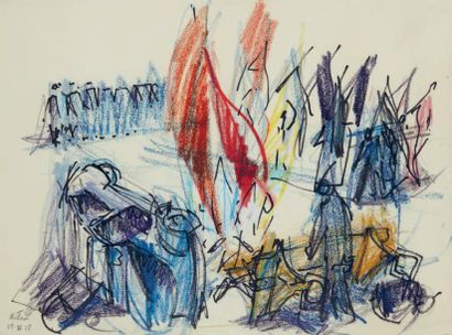 Jean HÉLION (1904-1987) Etude (Foule) Crayon gras et encre noire, signé en bas à...