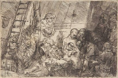 Rembrandt La Circoncision, 1654. Eau-forte, 9,7 x 14,7 cm, coupée à la marque de...
