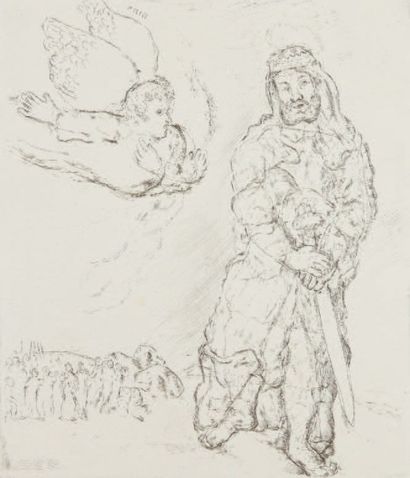 Marc Chagall Josué devant Jéricho, planche inédite de la suite de La Bible. Eau-forte,...