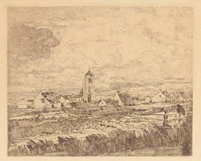 JAMES ENSOR Grande vue de Mariakerke, 1887. Eau-forte, 21 x 26 cm, marges 28,5 x...