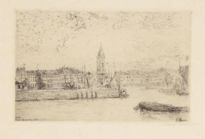 JAMES ENSOR Vue d'Ostende à l'est, 1888. Eau-forte, 9 x 14 cm, marges 14,5 x 22,5...