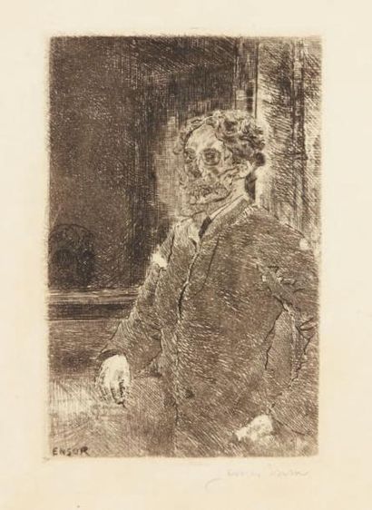 JAMES ENSOR Mon portrait squelettisé, 1889. Eau-forte, 12 x 8 cm, marges 20 x 14...