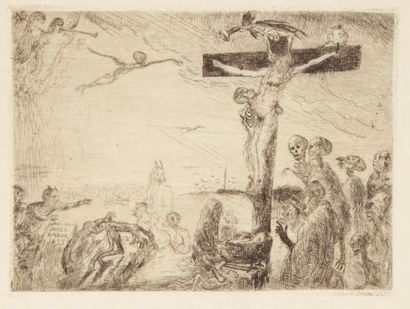 JAMES ENSOR Le Christ tourmenté par les démons, 1895. Eau-forte, 17 x 23,5 cm, marges...
