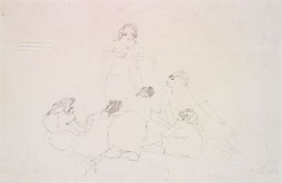 Jules PASCIN (1885-1930) «Conversation féminine» Carbone sur papier, signé du cachet...
