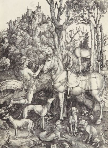 Albrecht DÜRER Saint Eustache, 1501. Burin, 35,6 x 26 cm, coupé au sujet ou très...