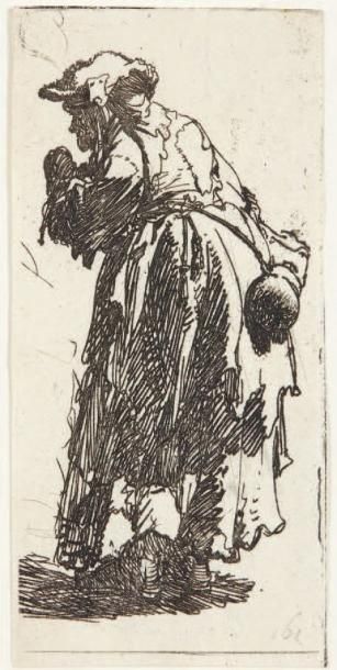 Rembrandt La Femme avec la calebasse, vers 1630. Eau-forte, 10 x 4,8 cm, coupée à...
