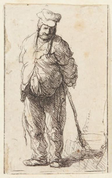 Rembrandt Paysan déguenillé, les mains derrière le dos, vers 1630. Eau-forte, 9,4...