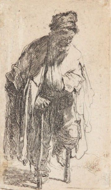Rembrandt Le gueux à la jambe de bois, vers 1630. Eau-forte, 11,3 x 6,7 cm, coupée...